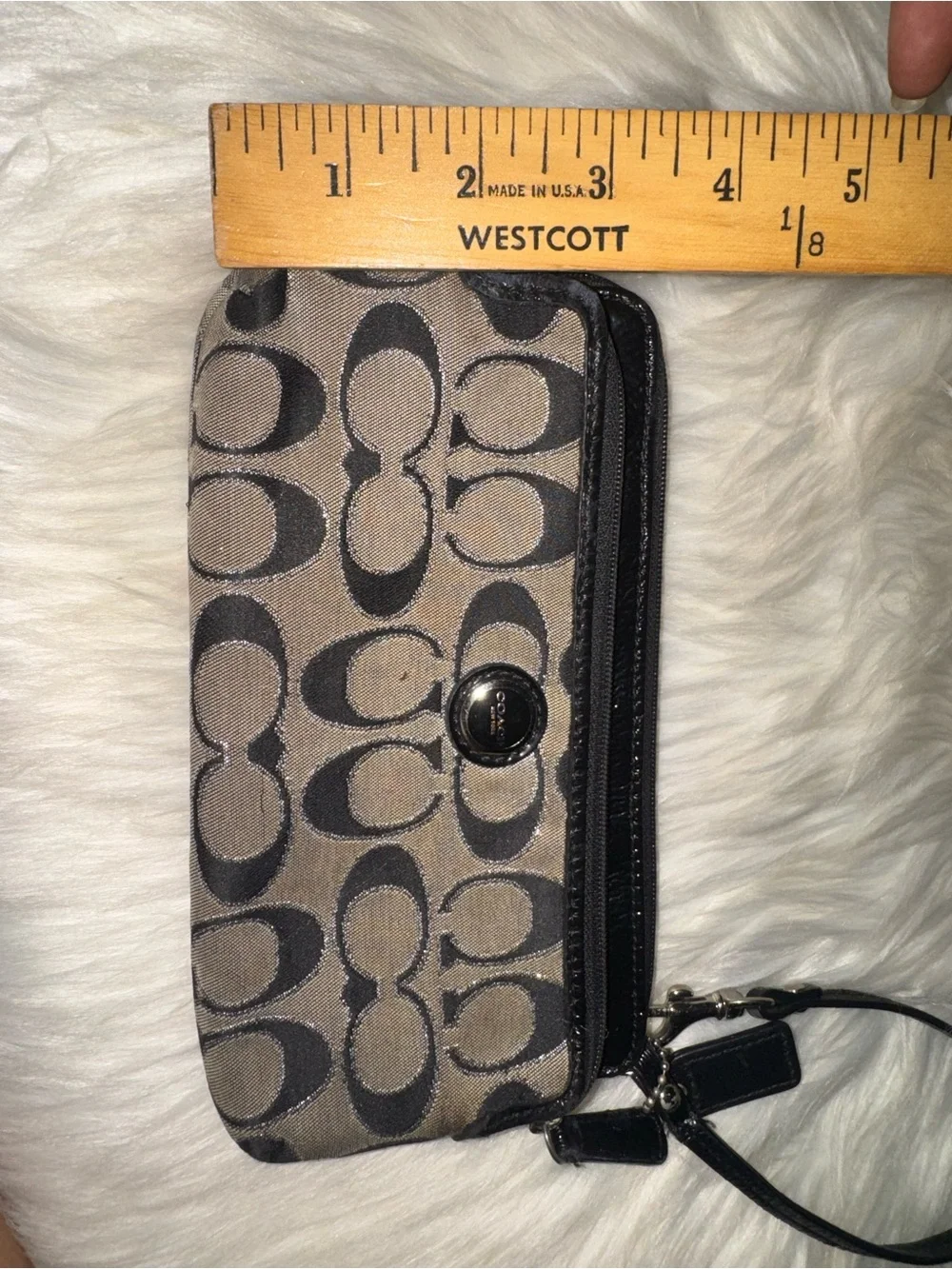 Coach Monogram Wristlet in Taupe and Black